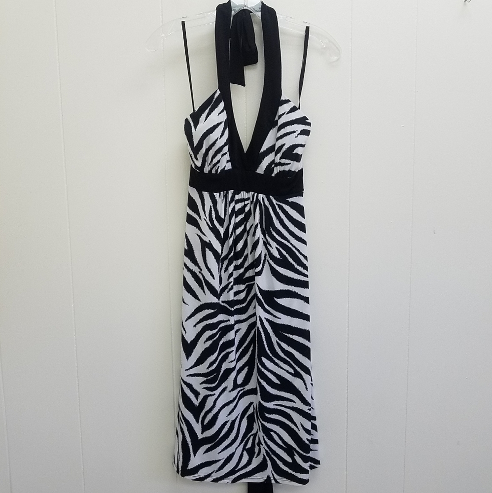 Connected Apparel Zebra Halter Dress